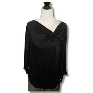 ANNE KLEIN Black asymmetrical v-neck 3/4th sleeve top ~ MEDIUM LARGE XL shirt